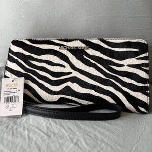 Michael Kors Jet Set Travel Zebra Print Calf Hair Continental Wallet NWT
